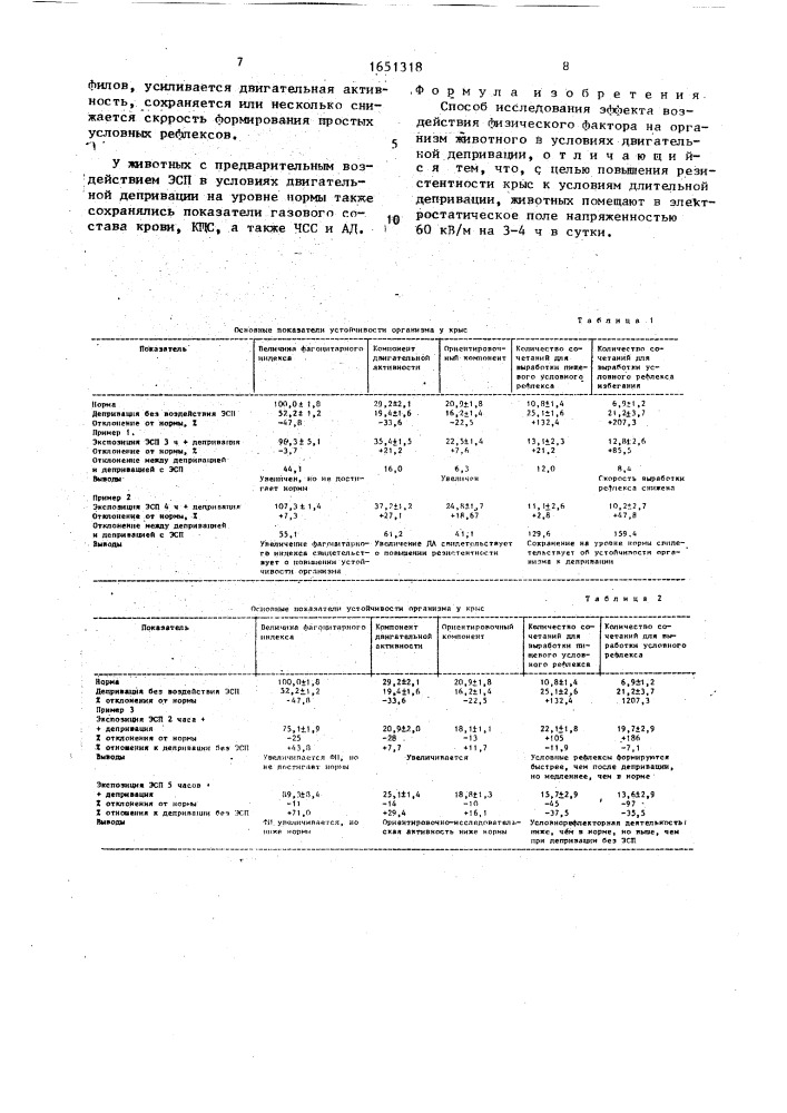 Способ исследования эффекта воздействия физического фактора на организм животного в условиях двигательной депривации (патент 1651318)