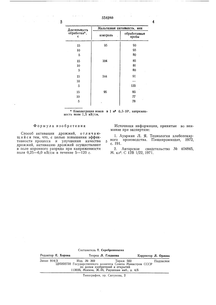 Способ активации дрожжей (патент 554280)