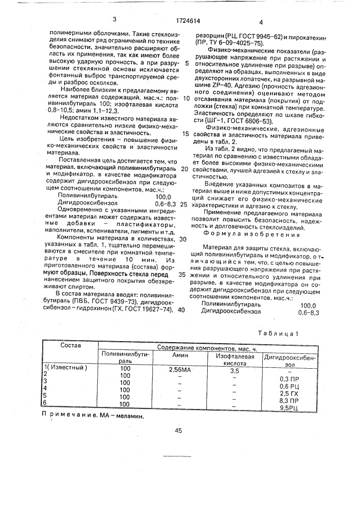 Материал для защиты стекла (патент 1724614)