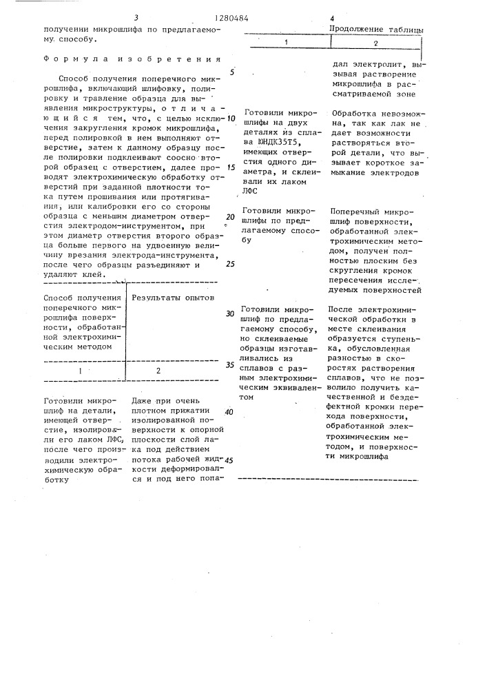 Способ получения поперечного микрошлифа (патент 1280484)