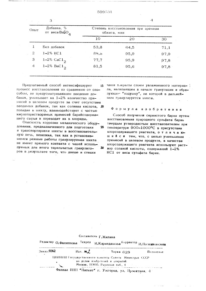 Способ получения сернистого бария (патент 509531)