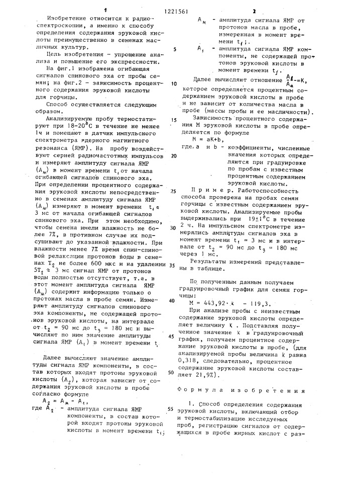 Способ определения содержания эруковой кислоты (патент 1221561)