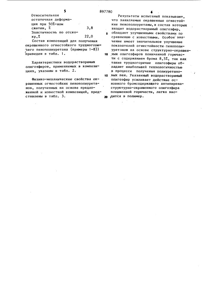 Композиция для получения окрашенного огнестойкого пенополиуретана (патент 897780)