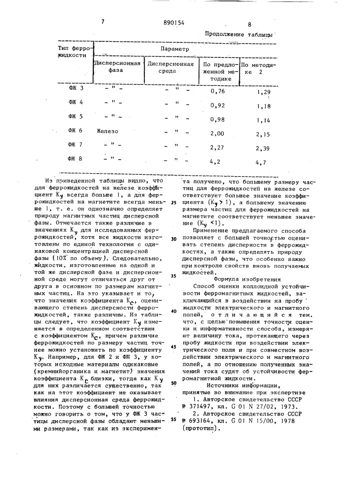 Способ оценки коллоидной устойчивости ферромагнитных жидкостей (патент 890154)