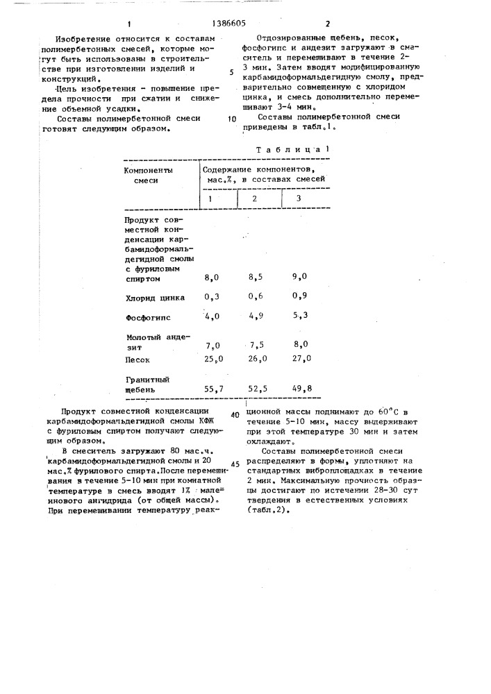 Полмербетонная смесь (патент 1386605)