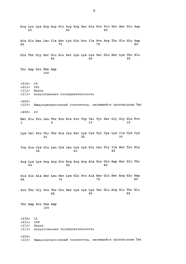 Лечение воспалительных, аутоиммунных и нейродегенеративных нарушений иммуннодепрессивными полипетидами, являющимися производными тат (патент 2653754)
