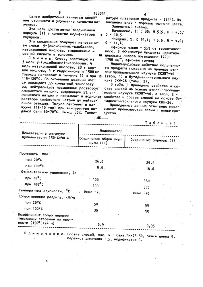 Метакриловый эфир 9-(оксибензил)-карбазола в качестве модификатора каучуков (патент 968031)