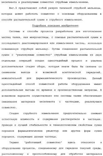 Способы и устройство для приготовления частиц с помощью распылительной сушилки и работающей совместно с ней струйной мельницей (патент 2324533)