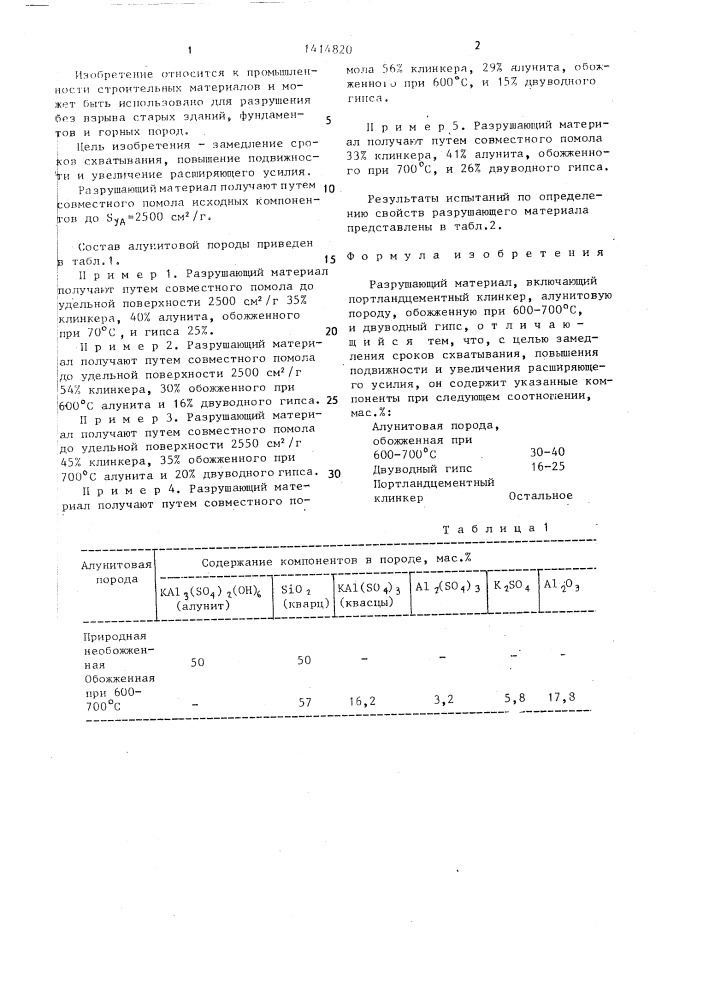 Разрушающий материал (патент 1414820)