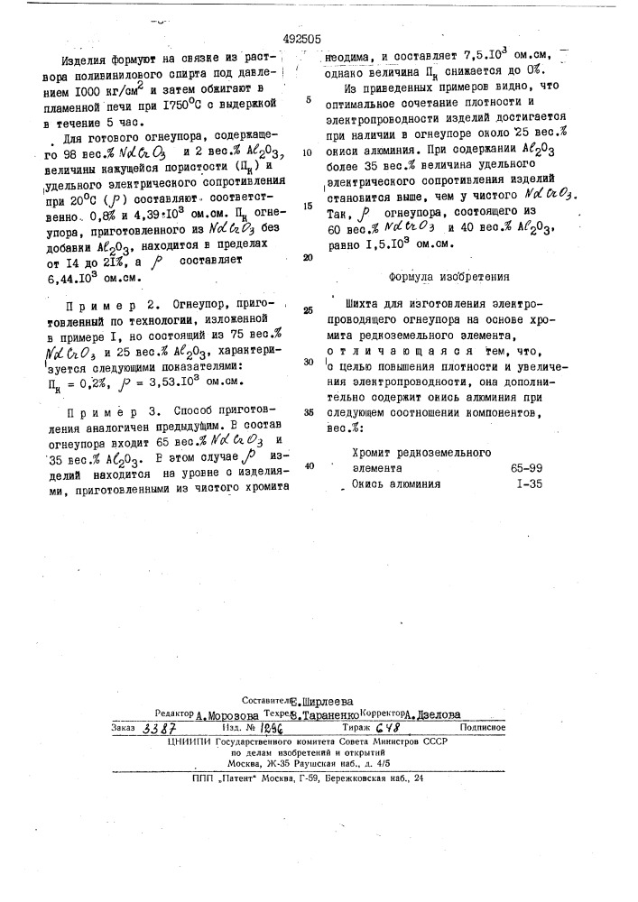 Шихта для изготовления электропроводящего огнеупора (патент 492505)