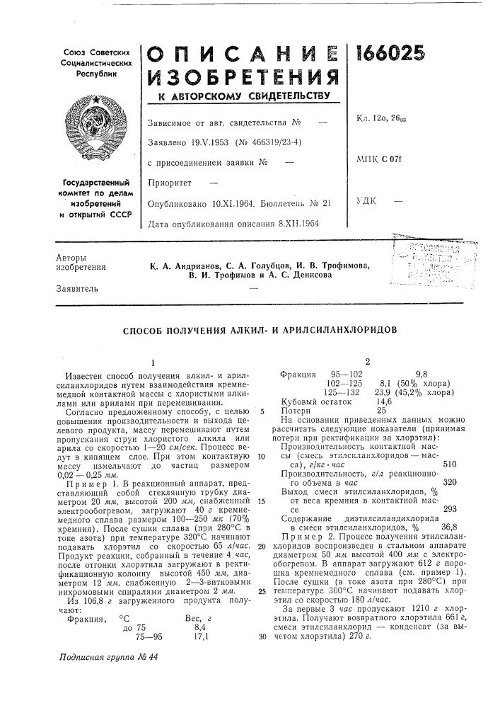 Способ получения алкил- и арилсиланхлоридов (патент 166025)