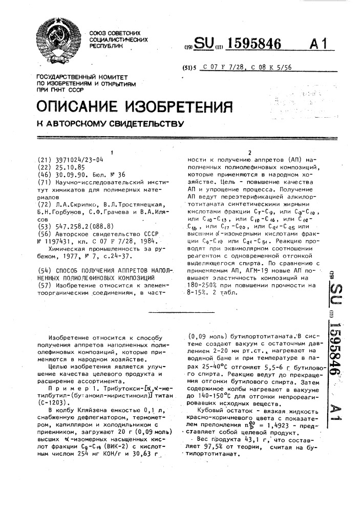 Способ получения аппретов наполненных полиолефиновых композиций (патент 1595846)