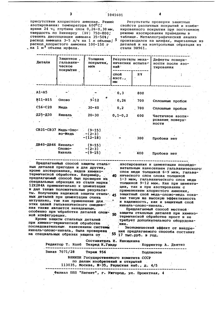 Способ местной защиты стальных деталей при химико- термической обработке (патент 1041601)