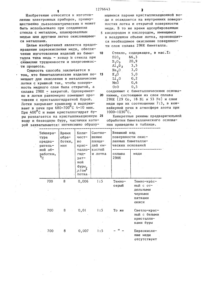 Способ изготовления металлостеклянных изделий (патент 1276643)