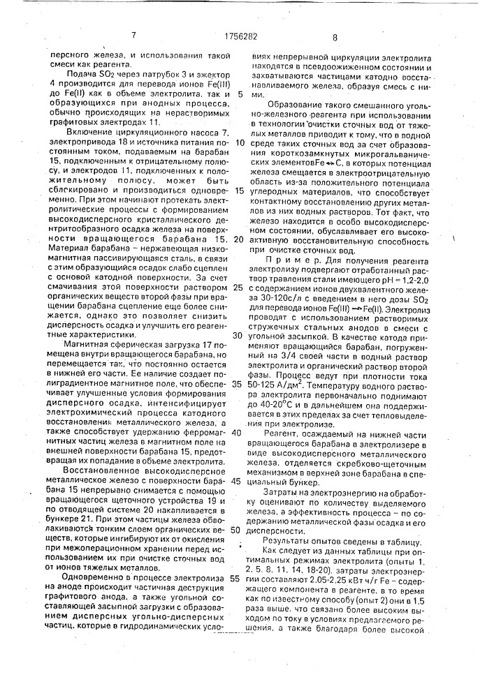 "способ получения железосодержащего реагента "ковиол" для очистки сточных вод от ионов тяжелых металлов и устройство "элеферр" для его осуществления" (патент 1756282)