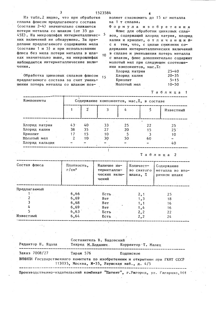 Флюс для обработки цинковых сплавов (патент 1523584)