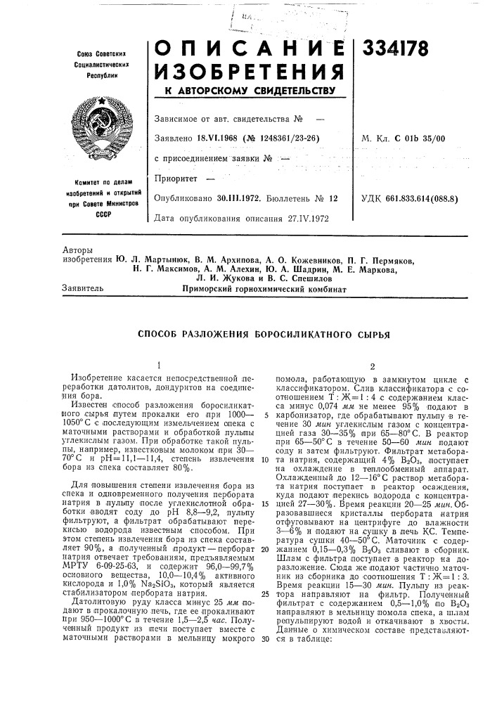 Способ разложения воросиликатного сырья (патент 334178)