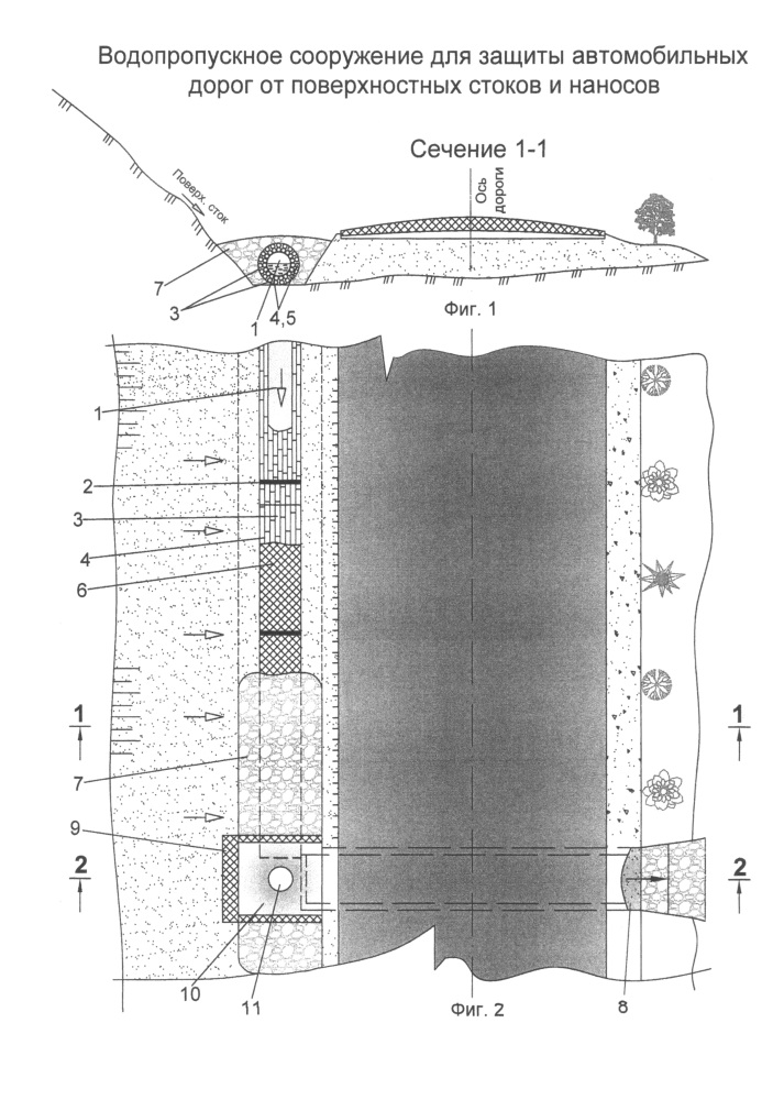 Водопропускное сооружение для защиты автомобильных дорог от поверхностных стоков и наносов (патент 2659438)