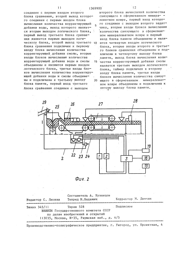 Система для автоматического регулирования расхода синтетической смолы в производстве минераловатных плит (патент 1369900)