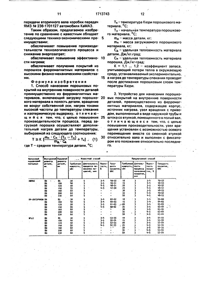 Способ нанесения порошковых покрытий на внутренние поверхности деталей и устройство для его осуществления (патент 1713743)