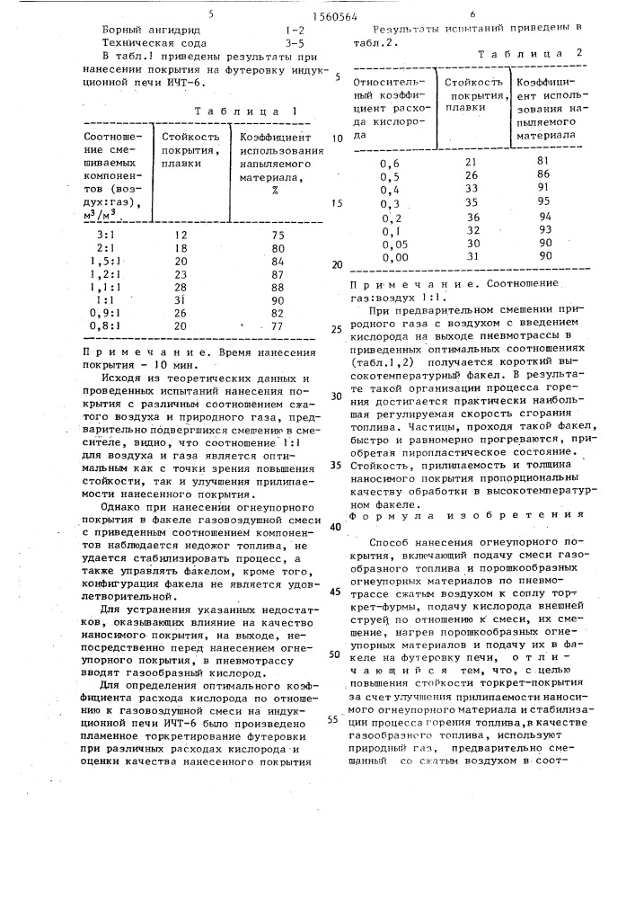 Способ нанесения огнеупорного покрытия (патент 1560564)