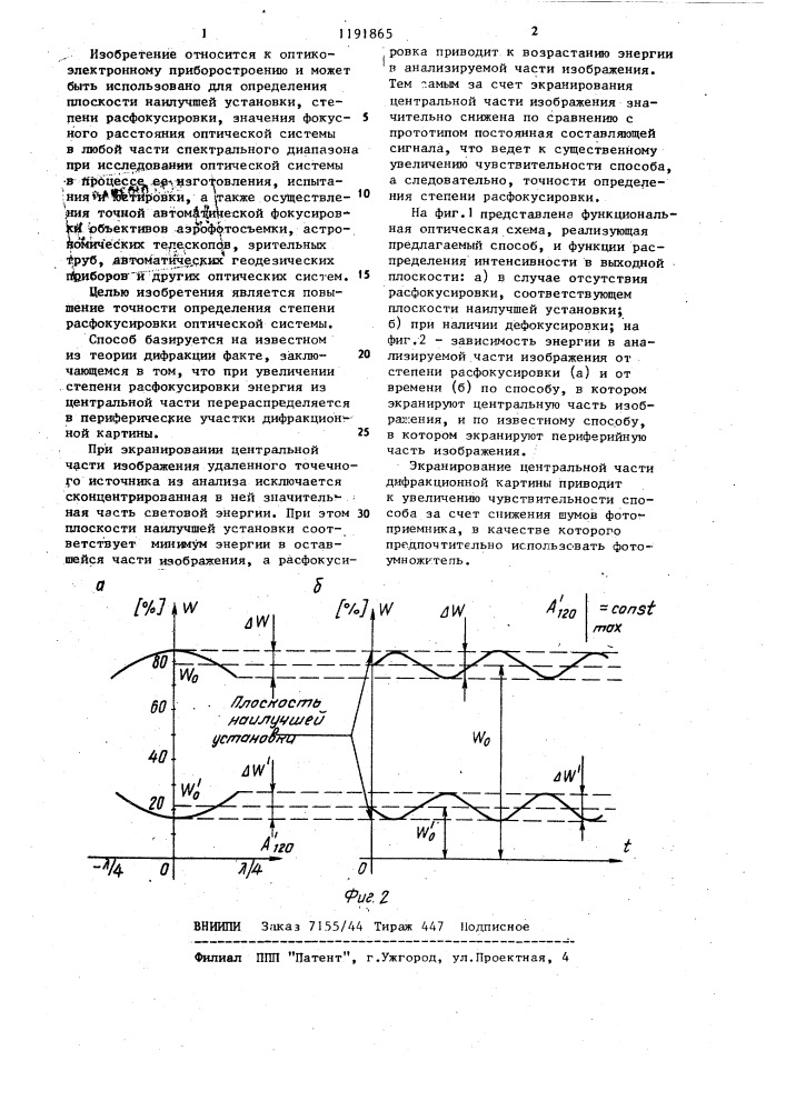 Способ определения степени расфокусировки оптической системы (патент 1191865)