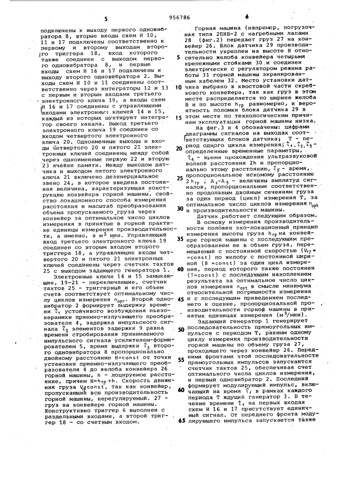 Ультразвуковой датчик производительности горной машины (патент 956786)