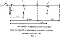 Способ выявления участка повреждения при коротких замыканиях на кабельно-воздушной линии электропередачи постоянного тока Способ выявления участка повреждения при коротких замыканиях на кабельно-воздушной линии электропередачи постоянного тока