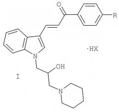 Гидрогалогениды 3-[1-(2-гидрокси-3-пиперидин-1-ил-пропил)-1н-индол-3-ил]-1-фенил-пропенона, обладающие местноанестезирующей и антиаритмической активностью (патент 2408592)