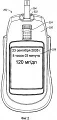 Комплект для определения аналита в образце жидкости организма, который включает в себя измеритель с обучающим модулем на основе дисплея (патент 2442986)