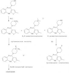 Синтез 2-метил-4-(4-метил-1-пиперазинил)-10h-тиено[2,3-b] [1,5]бензодиазепина и его солей (патент 2435775)