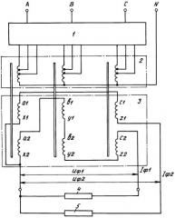 Устройство питания для двухфазных индукционно-резистивных нагрузок, обеспечивающее симметрию первичной трехфазной сети (патент 2290740)