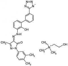 2-(3,4-диметилфенил)-4-{[2-гидрокси-3`-(1н-тетразол-5-ил)бифенил-3- ил]гидразоно}-5-метил-2,4-дигидропиразол-3-он-холин (патент 2379297)