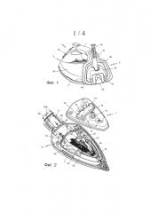 Утюг с испарительной камерой, соединенной с камерой для сбора накипи, снабженной каналом для удаления накипи (патент 2602762)