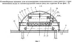 Конвейерная машина богомолова для агломерации повышенного слоя шихты с применением воды и газовоздушной смеси (патент 2530920)