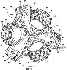 Гибридное буровое долото с большим боковым передним углом наклона вспомогательных дублирующих резцов (патент 2531720)