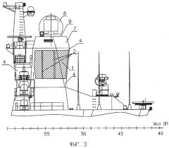 Надводный корабль с башенно-мачтовым комплексом и антеннами радиолокационных станций (патент 2265545)
