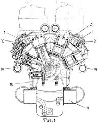 W-образный двигатель внутреннего сгорания на базе v-образного двигателя (патент 2265740)