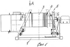 Двухбарабанная лебедка механизма передвижения грузовой тележки башенного крана (патент 2297973)