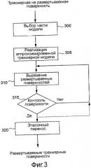 Способ и устройство для моделирования предварительно вырезанных элементов или трафаретов для трехмерных объектов с неразвертываемой поверхностью и для помощи при переносе двухмерных изображений на эти объекты (патент 2468438)