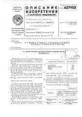 Композиция для получения фрикционногматериалаг?- v1изобретение касается получения фрикционного материала для тормозных накладок в дисковых тормозах пассажирских и грузовых вагонов.известно применение на железнодорожном транспорте неметаллических тормозных накладок на основе каучукового связующего, вулканизующих агентов и наполнителей (40—• 50 вес. % барита и 10—16 вес. % асбеста от веса композиции).известные накладки в дисковом тормозе железнодорожного вагона при скоростях до' .-: -'s^^^pt^^-- •••.-• ,.ms,a rv>&-,:j т а б'.^'и ц а '
