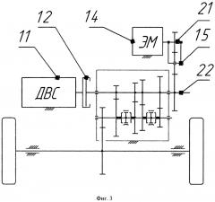 Кинематическая схема гибридной силовой установки с отключаемой обратимой электрической машиной и устройство для еe реализации (патент 2607150)