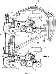 Пунктирная сеялка со складывающейся рамой и, по меньшей мере, одной распределительной головкой, расположенной в задней части сеялки (патент 2568125)