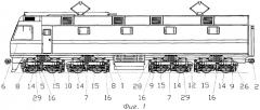 Железнодорожное тяговое транспортное средство с двухосными тележками (варианты) (патент 2308386)