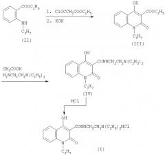 Способ получения гидрохлорида диэтиламиноэтиламида 1-пропил-2-оксо-4-гидроксихинолин-3-карбоновой кислоты (хиноксикаина) (патент 2285692)