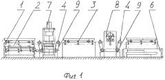 Поточная линия для обработки брусьев стрелочных переводов (варианты) (патент 2294826)