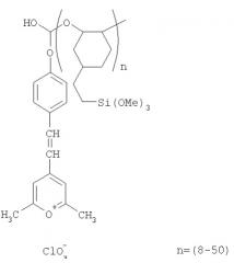 Олиго-4-[2-(4-{[3-(2-триметоксисиланил-этил)-циклогексилокси]-гидрокси-метокси}-фенил)-винил]-2,6-диметилпирилий перхлорат как прекурсор для модификации частиц кремнезема в золь-гель процессе, способ его получения и способ модификации прекурсором частиц кремнезема в золь-гель процессе (патент 2387675)