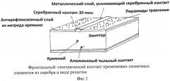 Технология получения металлических нанослоев химическим способом на серебряных электрических контактах кремниевых солнечных элементов (патент 2443037)