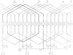 Совмещенная обмотка асинхронной машины для 2р=2, z=18 (патент 2528179)