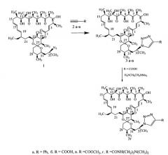 Способ модификации макролидного антибиотика олигомицина а с помощью реакции [3+2]-диполярного циклопресоединения азида и алкинов. 33-дезокис-33-(триазол-1-ил)-олигомицины а и их биологическая активность (патент 2523284)